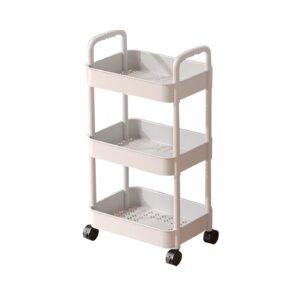 17" x 14" x 3" 3-Tier Storage Rolling Cart w/ Plastic Basket & Iron Tube (White)