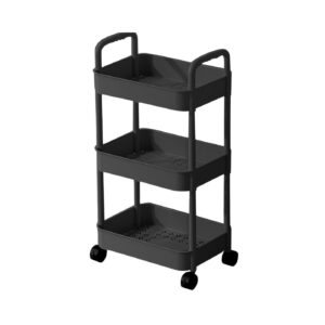 17" x 14" x 3" 3-Tier Storage Rolling Cart w/ Plastic Basket & Iron Tube (Black)