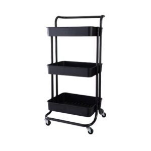 18" x 12" x 3" 3-Tier Storage Rolling Cart w/ Plastic Basket & Iron Tube