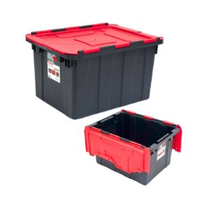 12 Gallon Hinged Industrial Tote Box (Black / Red)