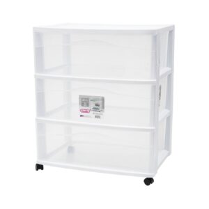 Wide 3 Drawer Storage Unit w/ White Frame & Wheels