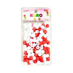 Red & White Medium Hair Beads