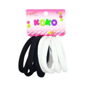 8pc Medium Black / White Elastic Band w/out Metal
