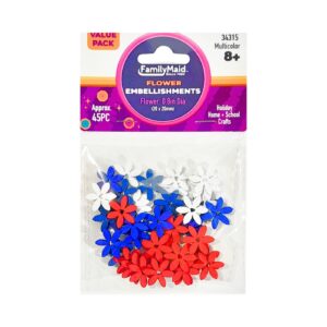 45pc 0.8" Wood Flower Embellishment (R/W/B)