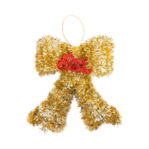 4.5"x6" Tinsel Covered X'mas Bow Decoration 'Merry Christmas'