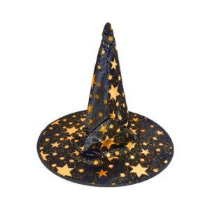 15"x13" Black Witch Hat w/Gold Stars
