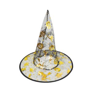 14.5"x13" See Thru Witch Hat w/Gold Halloween Designs
