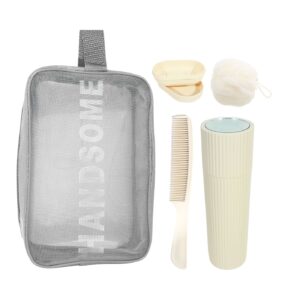 Grey Mesh Toiletries Bag w/4pcs Accessories (Tube w/Mirror, Comb, Bath Net, Soap Box)