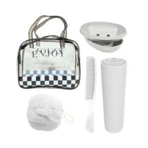Clear Toiletries Bag w/4pcs Accessories (Tube w/Mirror, Comb, Bath Net, Soap Box)