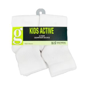 6pk Kids White Quarter Socks 'Gold Medal' (Size: 9 - 11)