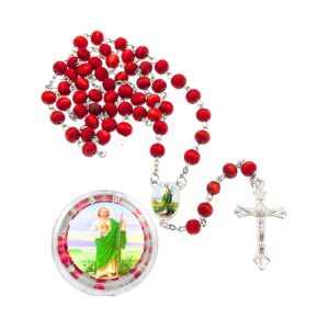 Red Rosary Necklace 'Jesus, Mary, & St Jude'