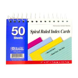 50ct Spiral Bound 3" x 5" Ruled Colored Index Card 'Bazic'