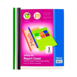 3pk Clear Front Report Covers w/ Sliding Bar 'Bazic'